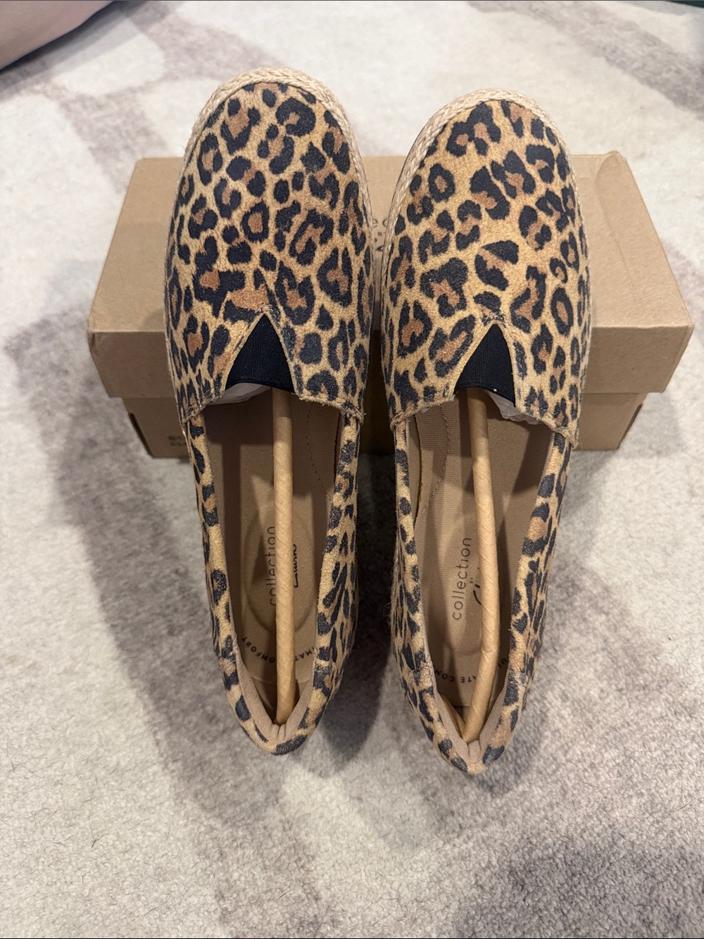 Clarks Leopard Print Espadrilles in Tan and Black